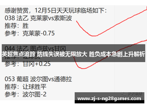 英超焦点追踪 防线失误被无限放大 胜负成本急剧上升解析